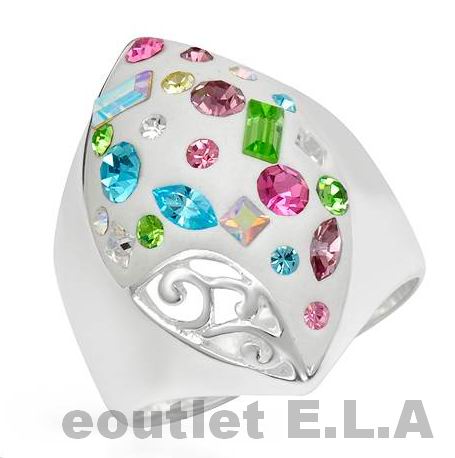 RAINBOW SWAROVSKI CRYSTAL SILVER RING